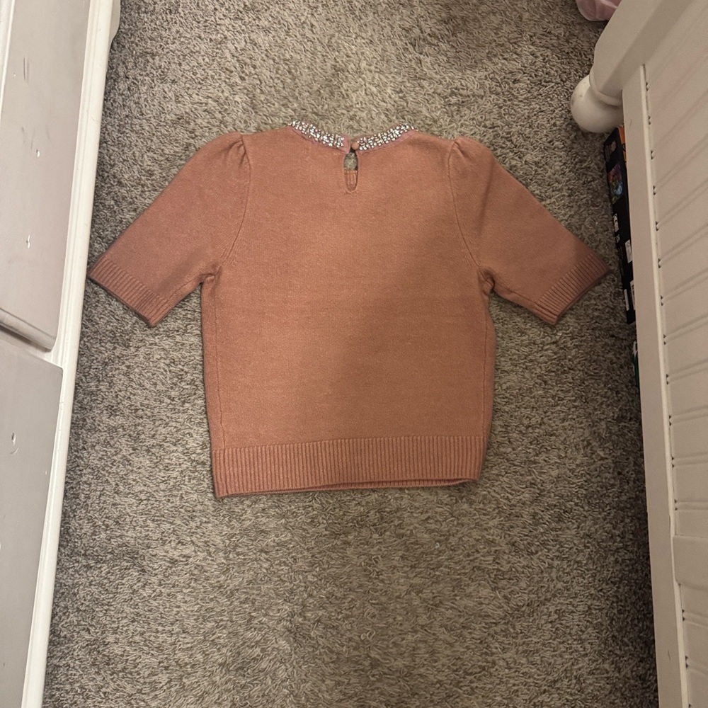 Anthropologie Pink Knit Top with Embellished Collar - Picture 3 of 3